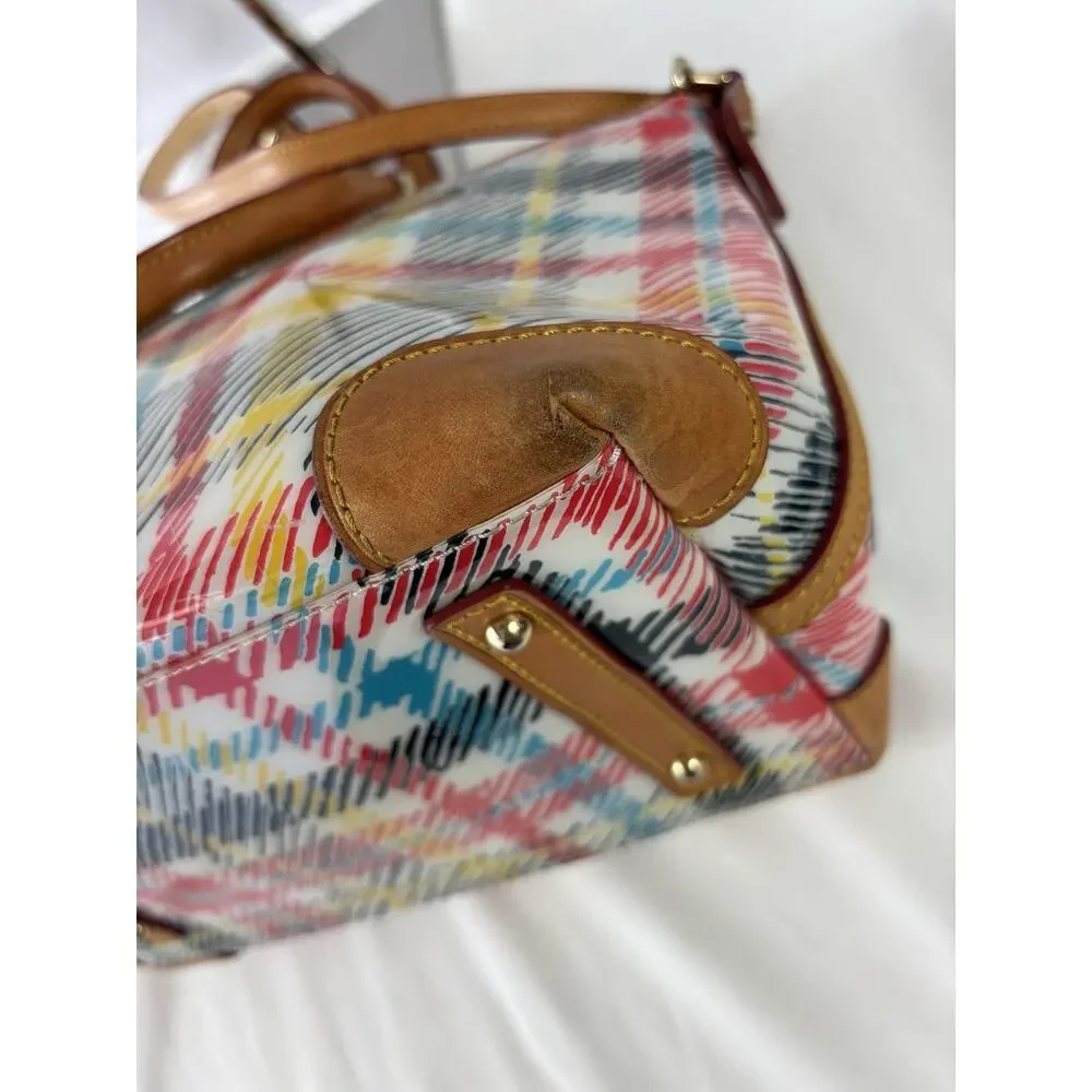 Dooney Bourke Chatham White Bright Plaid Domed Satchel Top Handles Shoulder